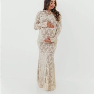 Seraphine Lace Maxi Dress in Cream Bump Friendly